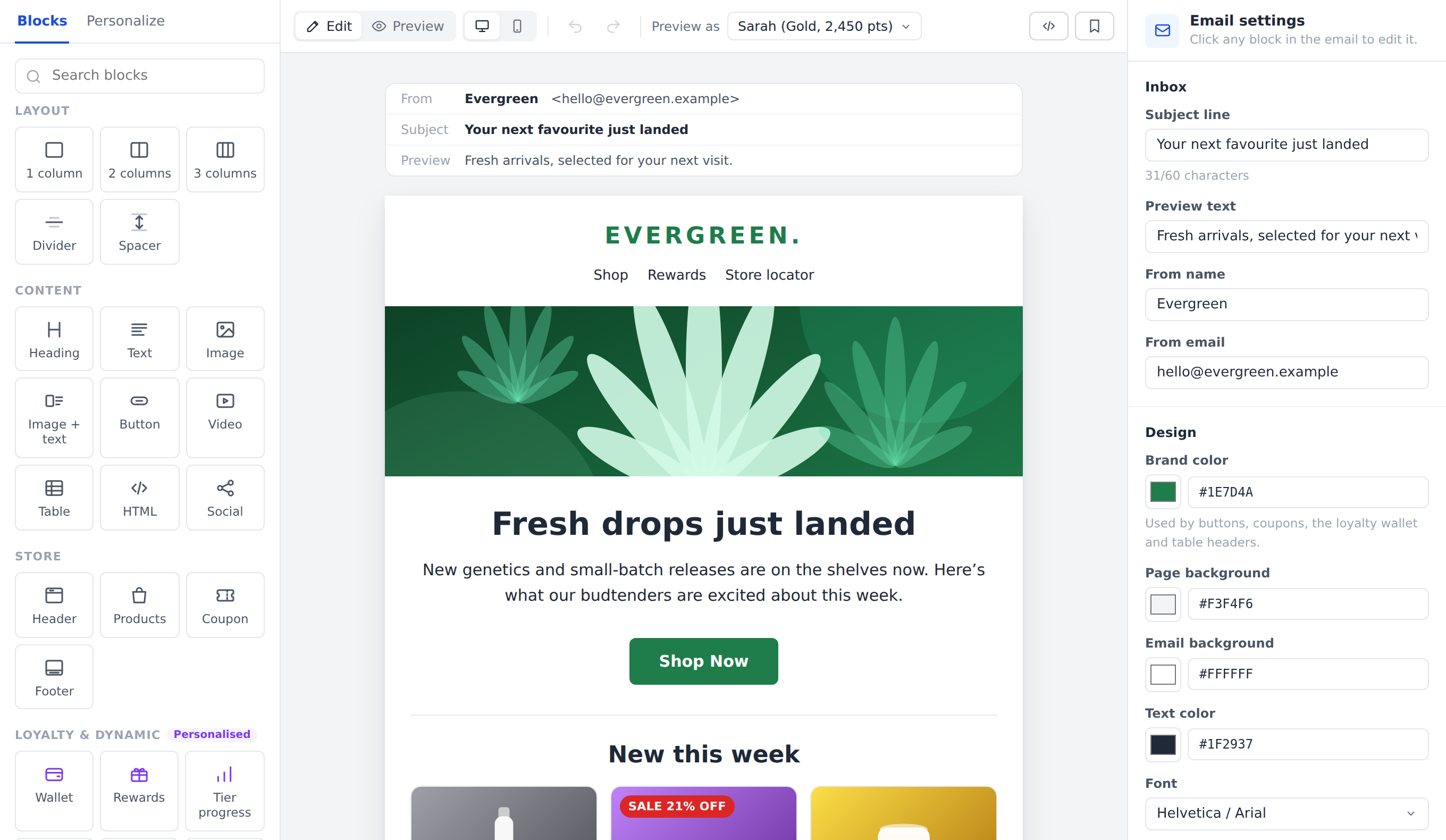 Design your email inside the Breadstack visual email builder