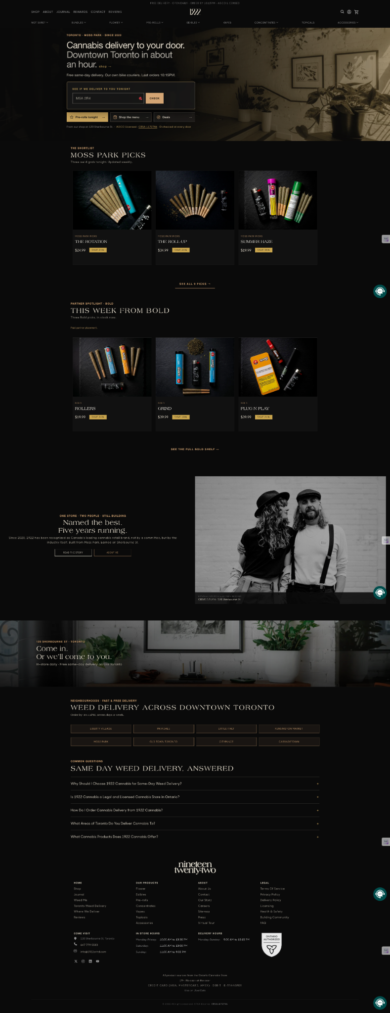 1922 Cannabis branded online storefront